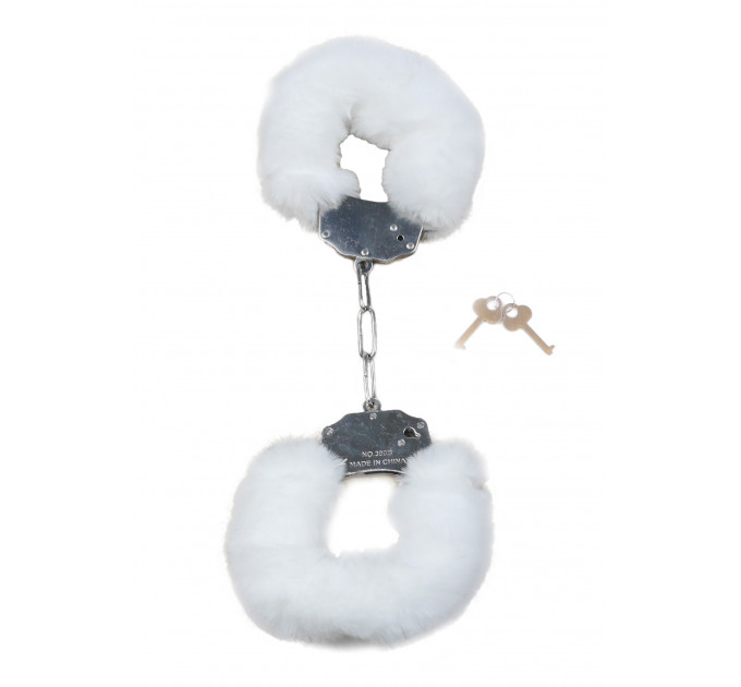 Наручники белый металл с мехом plush handcuffs