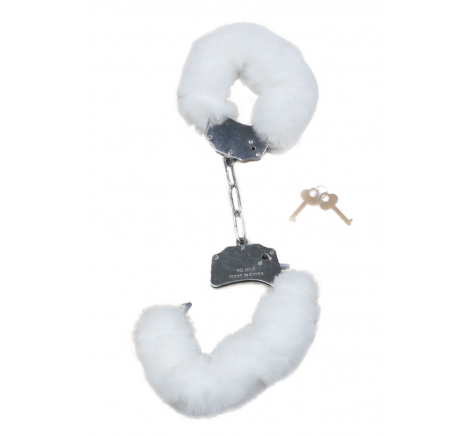 Наручники белый металл с мехом plush handcuffs
