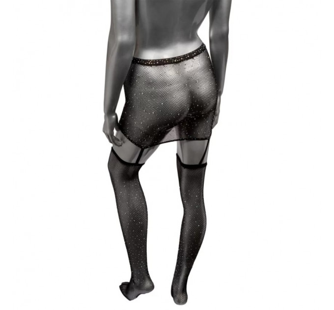 Пояс-юбка с чулками в сетку со стразами Calexotics Garter Skirt Thigh Highs, черный