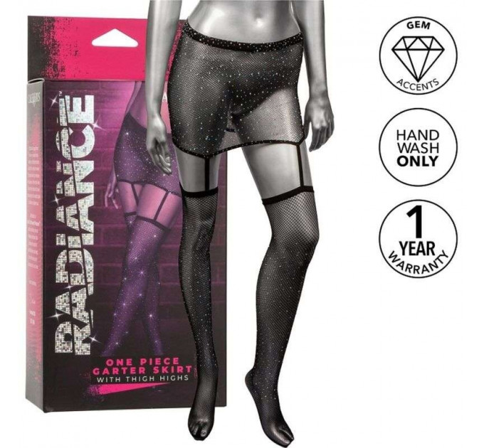Пояс-юбка с чулками в сетку со стразами Calexotics Garter Skirt Thigh Highs, черный