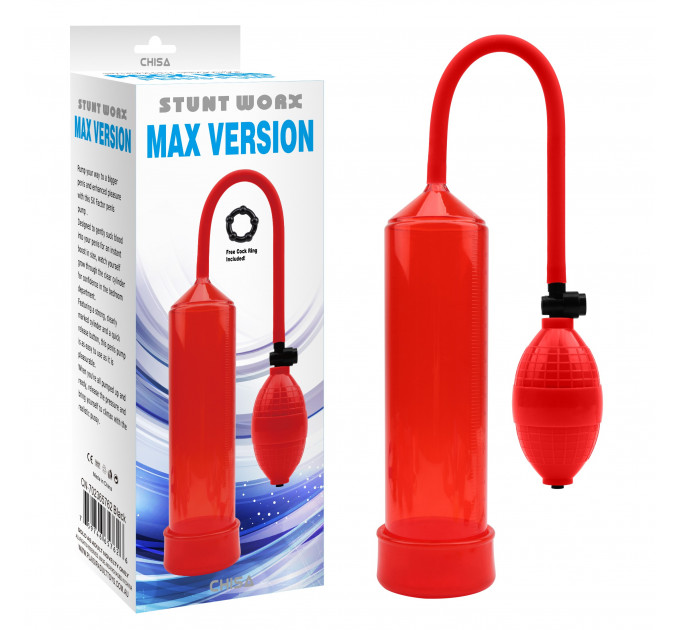 Помпа для увеличения члена Chisa Stunt Worx Max Version Penis Pump, красная