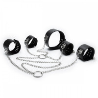 Система фиксации DS Fetish Neck collar and hogtie restraints with chain черная