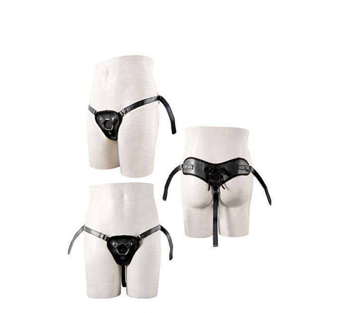 Трусики для страпону з 2 кільцями STRAPON BLACK PU HARNESS WITH TWO RINGS