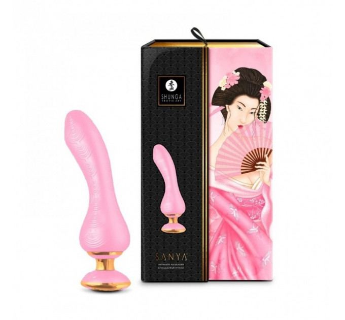 Вибратор Shunga Sanya с ручкой и подсветкой, нежно розовый, 18.5 см х 3.8 см
