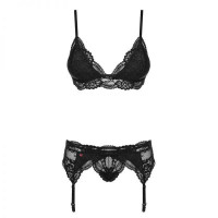 Комплект з поясом для панчох Obsessive 810-SEG-1 3 шт set black L/XL
