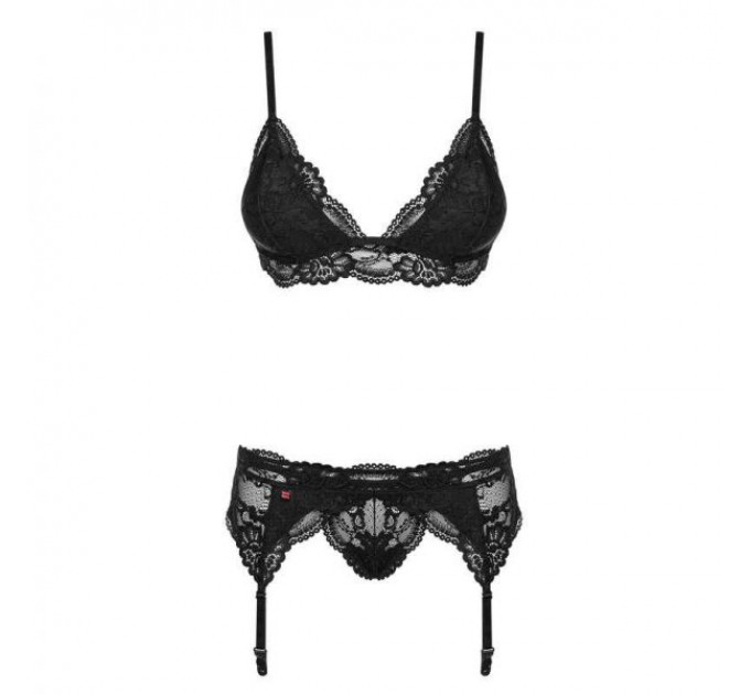 Комплект с поясом для чулок Obsessive 810-SEG-1 3 pcs set black L/XL