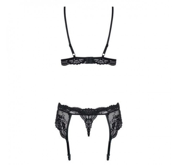 Комплект с поясом для чулок Obsessive 810-SEG-1 3 pcs set black L/XL