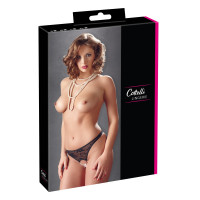 Трусики с жемчугом Cottelli Collection и открытым доступом, черные, L