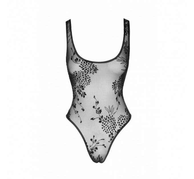 Боди с узорами S F242 Noir Handmade, полупрозрачное, черное