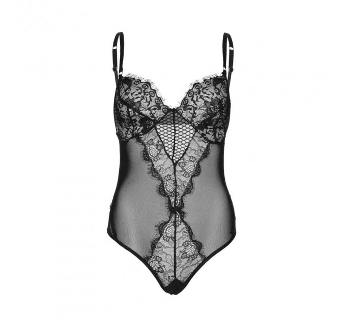 Боди из кружева и полупрозрачной черной сетки Leg Avenue, S