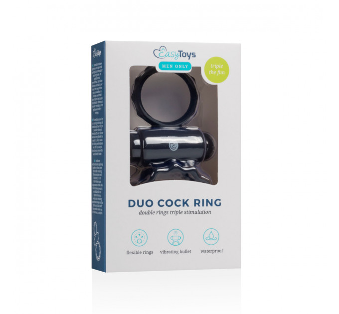 Кільце ерекційне подвійне Duo Cockring з вібро, чорне