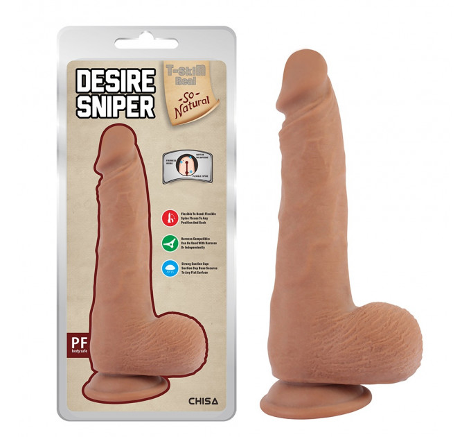 Фаллоимитатор реалистичный с мошонкой Chisa T-skin ReaL Desire Sniper на присоске, бежевый