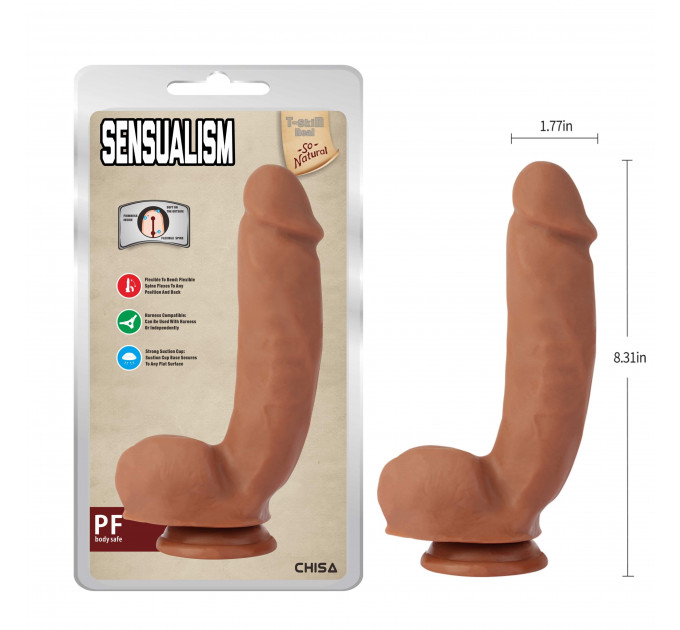 Фаллоимитатор реалистичный с присоской Chisa T-Skin ReaL Sensualism, коричневый
