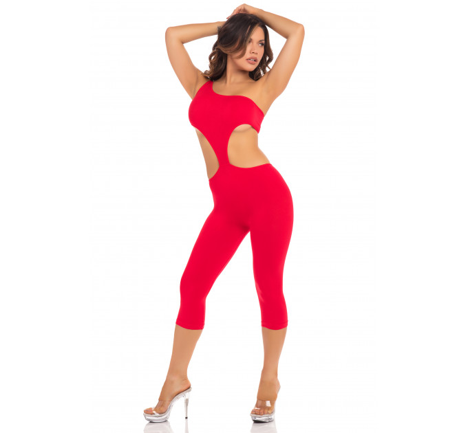 Комбинезон с открытыми плечом Pink Lipstick One Shoulder Cropped Catsuit, красный, S/M