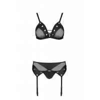 Комплект білизни зі шнурівкою по ліфу та поясом для панчох NESSY SET black S/M - Passion