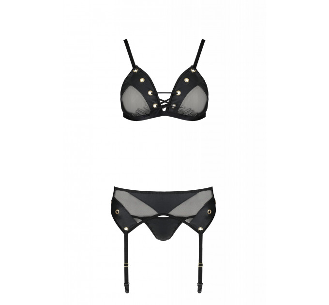 Комплект белья со шнуровкой по лифу и поясом для чулок NESSY SET black S/M - Passion
