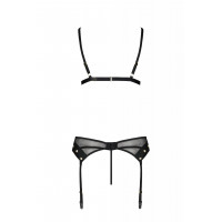 Комплект білизни зі шнурівкою по ліфу та поясом для панчох NESSY SET black S/M - Passion