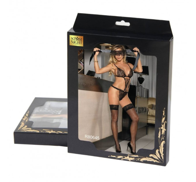 Комплект прозрачного кружевного белья Star Night Sheer Lace Teddy, черный XS-S