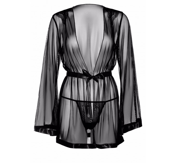 Кимоно прозрачное с поясом и стрингами Daring Intimates, черный, S/M