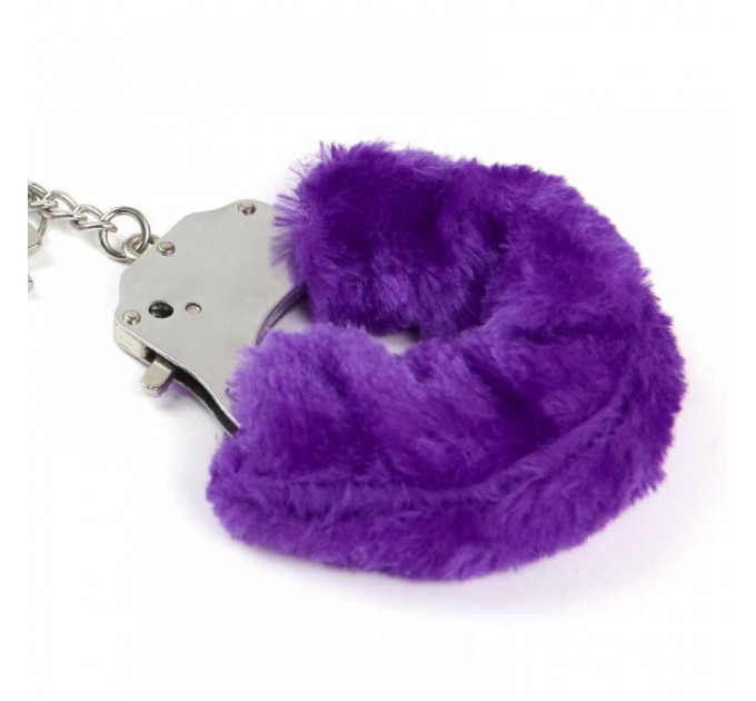 Наручники металлические Roomfun с толстым фиолетовым мехом FURRY CuffS
