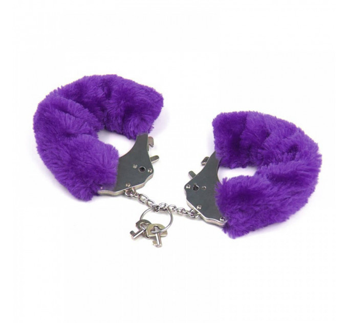 Наручники металлические Roomfun с толстым фиолетовым мехом FURRY CuffS