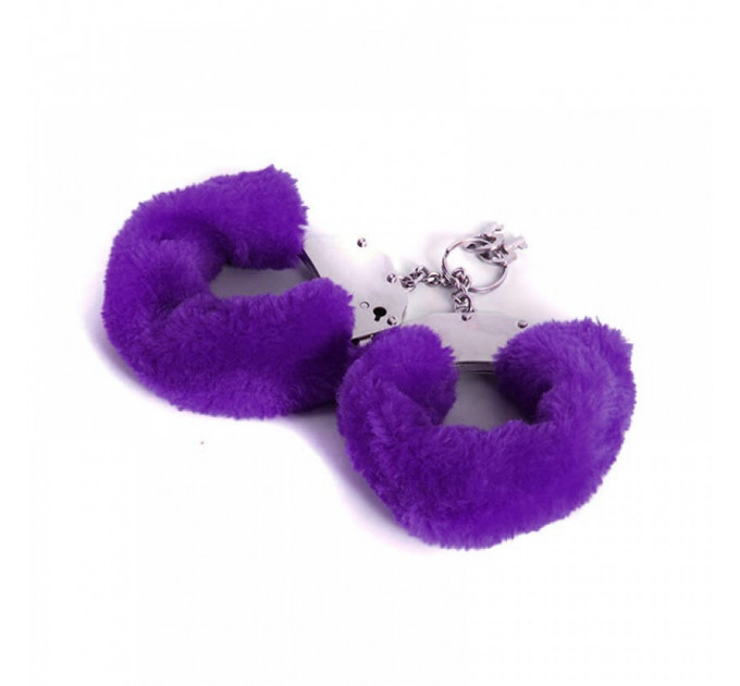 Наручники металлические Roomfun с толстым фиолетовым мехом FURRY CuffS
