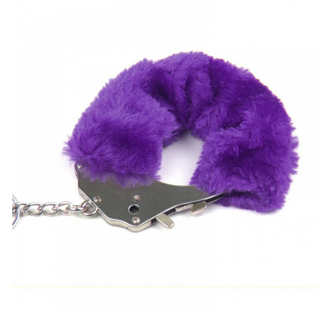 Наручники металлические Roomfun с толстым фиолетовым мехом FURRY CuffS