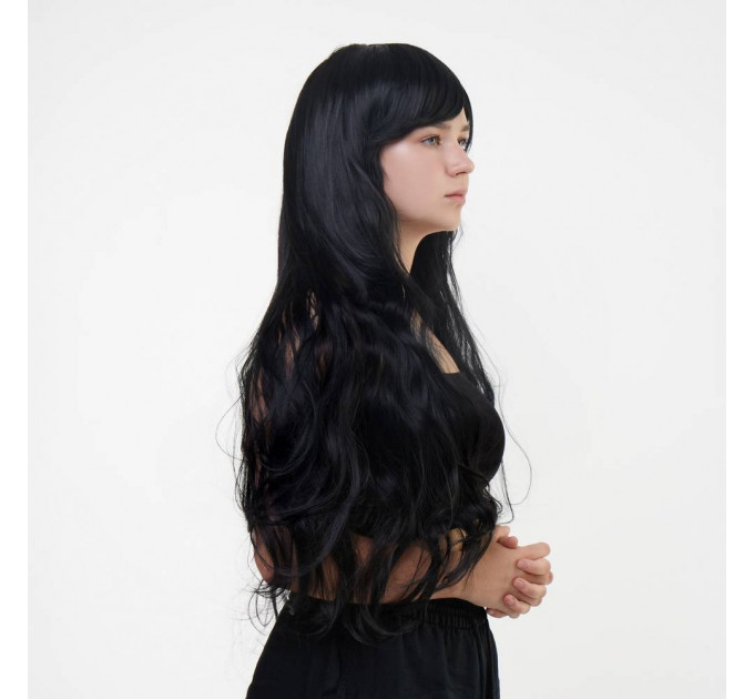Парик длинный волнистый с челкой Fetish Hair черный, 80 см