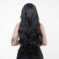Парик длинный волнистый с челкой Fetish Hair черный, 80 см