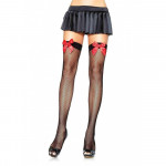 Чулки в сеточку с красным бантом Leg Avenue Fishnet Thigh Highs With Bow O/S