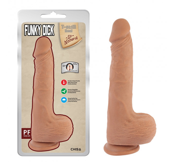 Фаллоимитатор реалистичный с мошонкой Chisa T-skin ReaL Funky Dick на присоске, бежевый