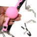 Кляп с зажимами на соски DS Fetish Locking gag with nipple clamps black/pink