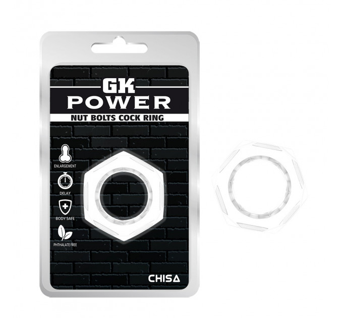 Кільце ерекційне Chisa GK Power Nust Bolts Cock Ring, прозоре