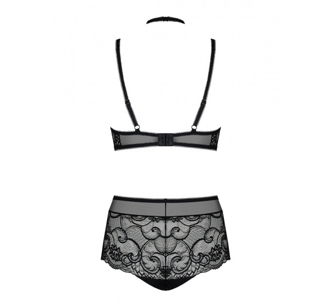 Комплект кружевной Obsessive Elizenes с чокером, черный, L/XL