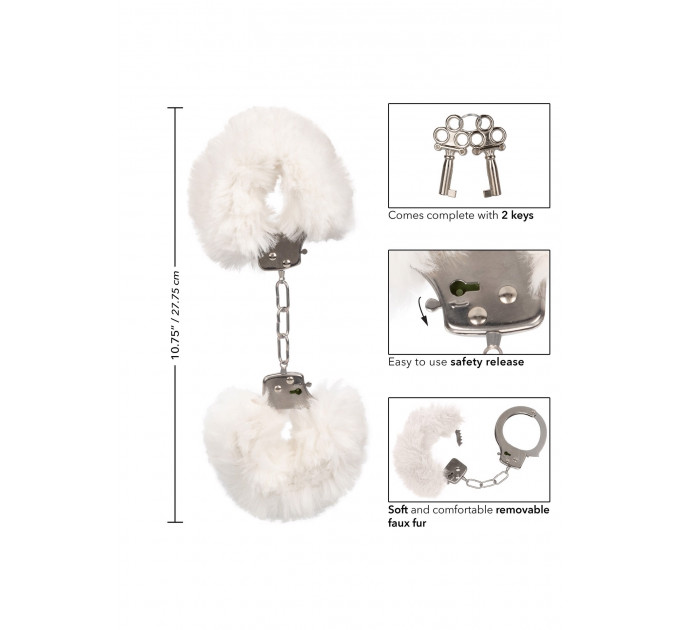 Наручники с мехом, металлические California Exotic Ultra Fluffy Furry Cuffs, белый
