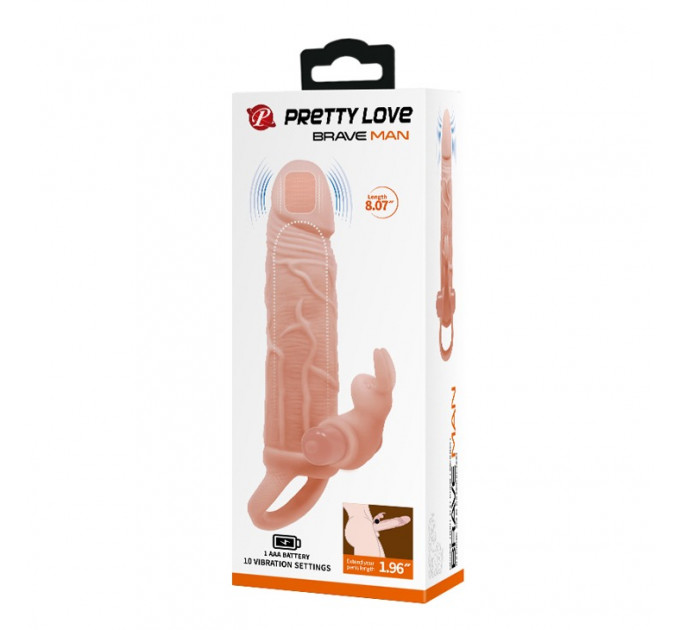 Насадка на член удлиняющая Pretty love Brave man, с вибрацией, 20.5 х 4 см