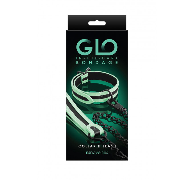 Ошейник с поводком NS Novelties GLO Bondage Collar And Leash Green светящиеся в темноте
