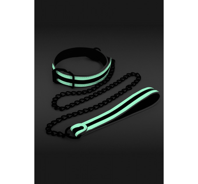 Ошейник с поводком NS Novelties GLO Bondage Collar And Leash Green светящиеся в темноте
