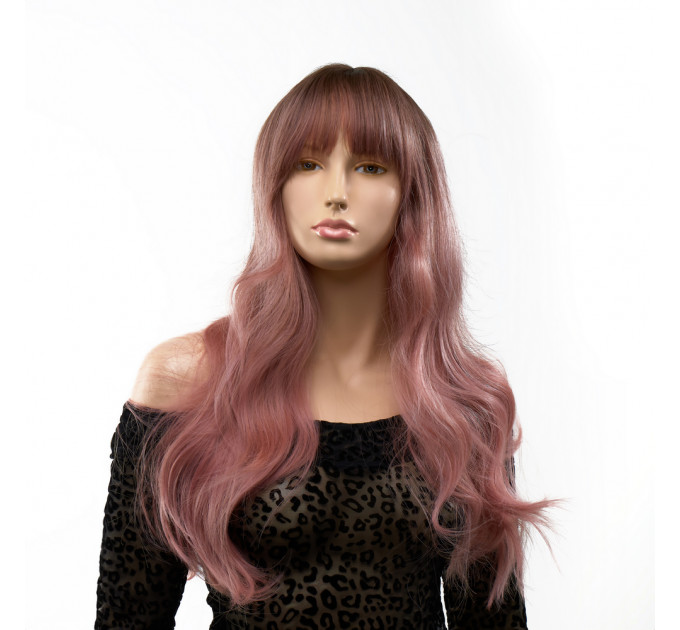 Парик длинный волнистый с челкой Fetish Hair омбре розовый, 65 см