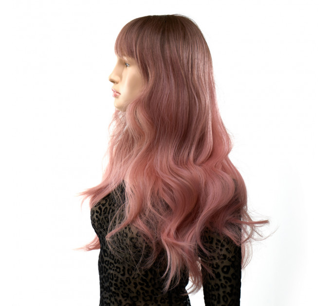 Парик длинный волнистый с челкой Fetish Hair омбре розовый, 65 см