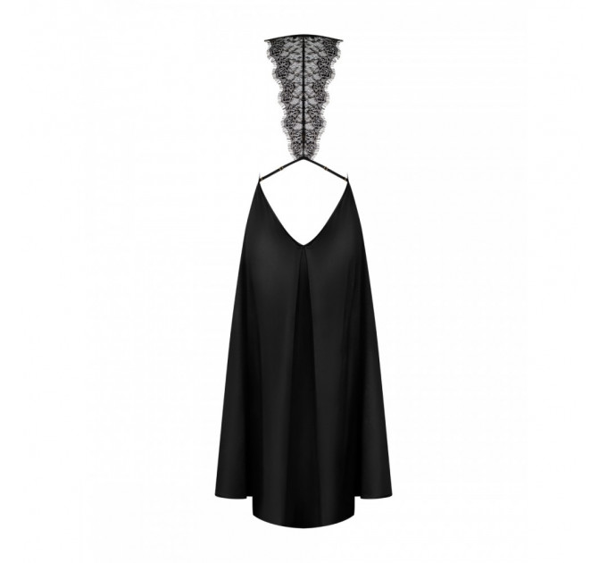 Платье длинное с кружевными элементами по спинке Obsessive Agatya, черное, L/XL