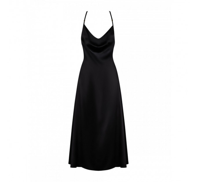 Платье длинное с кружевными элементами по спинке Obsessive Agatya, черное, L/XL