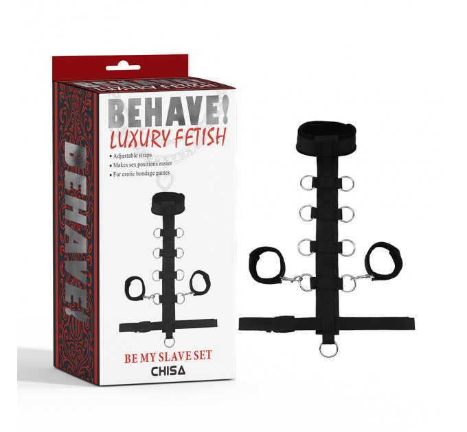 Набор для бондажа Chisa Behave Be My Slave Set с ошейником и наручниками, черный