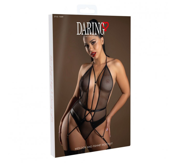 Боди со стрепами в мелкую сетку Daring Intimates, черный, S/M