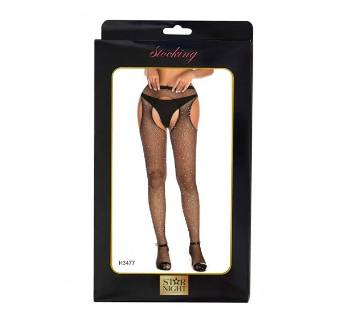 Колготки украшенные стразами с имитацией чулков Star Night Diamonds Pantyhose черный, XS-M