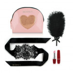 Набор в сумочке вибратор-помадка, перышко и маска Rianne S Essentials Kit d'Amour Roze/Goud
