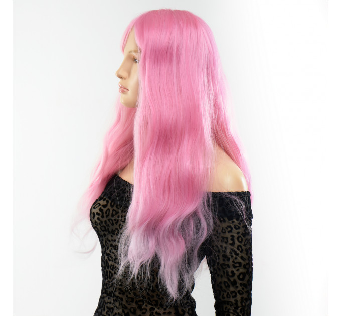 Парик длинный волнистый с челкой Fetish Hair розовый, 60 см