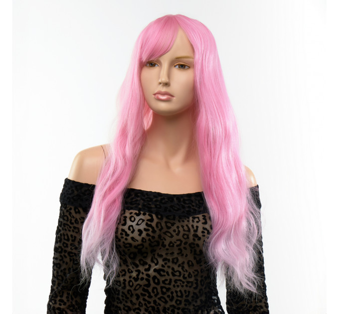 Парик длинный волнистый с челкой Fetish Hair розовый, 60 см