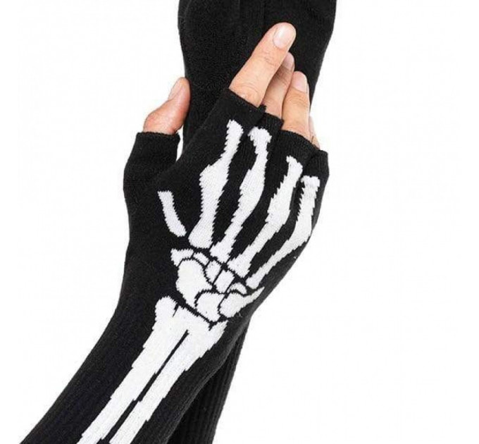 Рукавички без пальців Leg Avenue Skeleton Fingerless Gloves, чорні, O/S