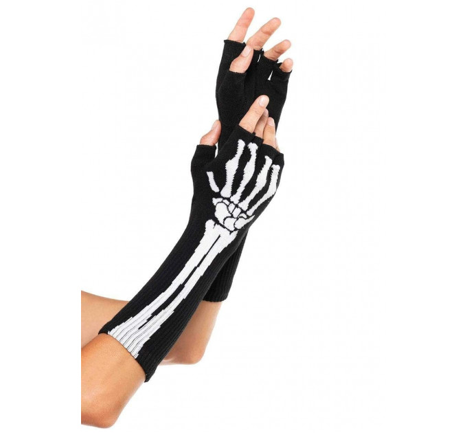 Рукавички без пальців Leg Avenue Skeleton Fingerless Gloves, чорні, O/S